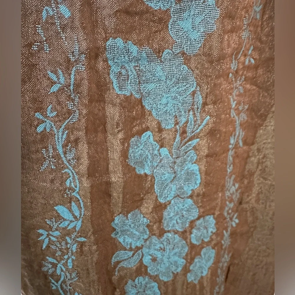 Bohemian skirt dress elastic waist Bronze blue embroidered light polyester/rayon - Picture 5 of 8